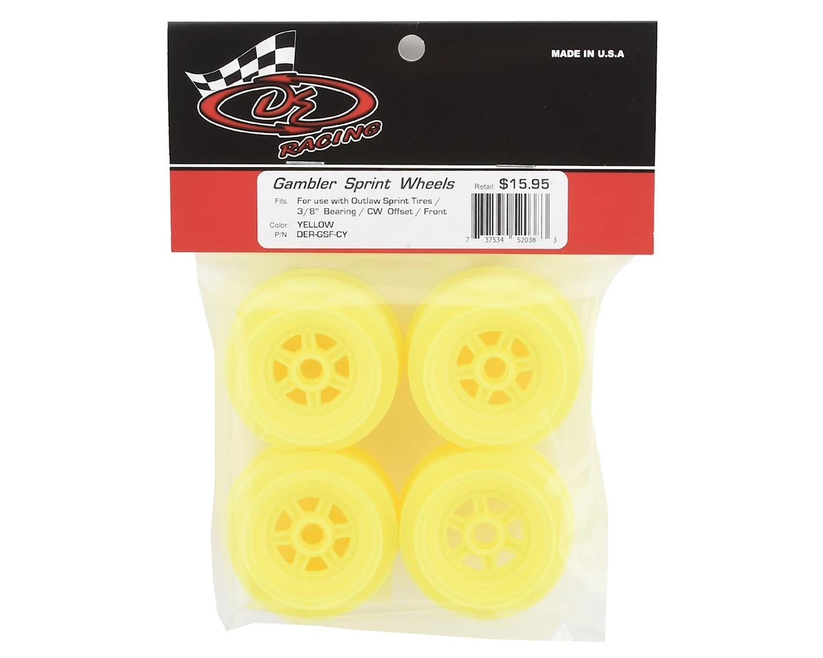 DE Racing Gambler 3/8" Bearing Front Wheels (Custom Works/GFRP) (Yellow) 5 DE Racing Gambler 3/8" Bearing Front Wheels (Custom Works/GFRP) (Yellow) - Image 3