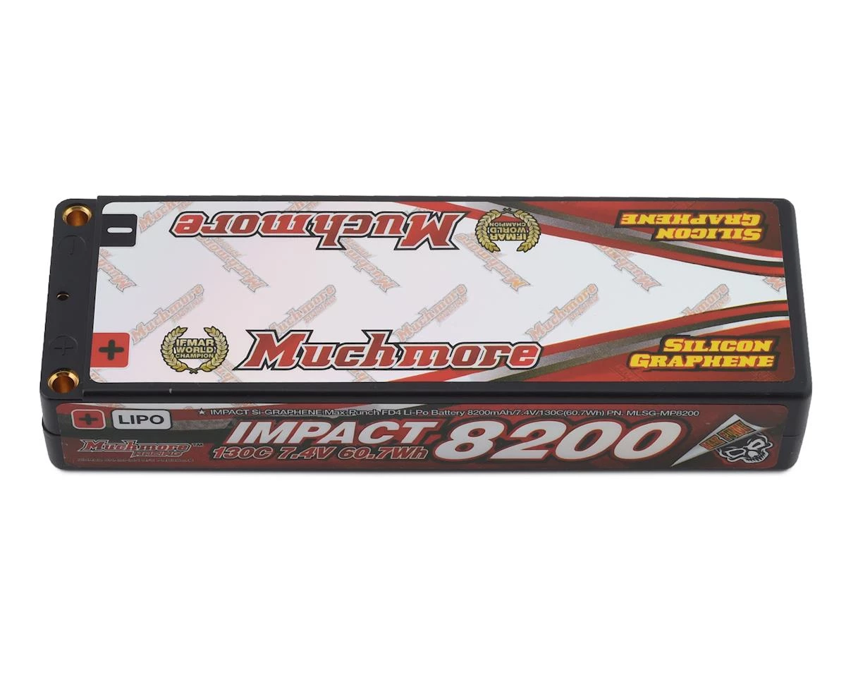 Muchmore Impact FD4 “Silicon Graphine" Max-Punch 2S 130C LiPo Battery Pack (7.4V/8200mAh) w/4mm Bullets 3 Muchmore Impact FD4 “Silicon Graphine" Max-Punch 2S 130C LiPo Battery Pack (7.4V/8200mAh) w/4mm Bullets